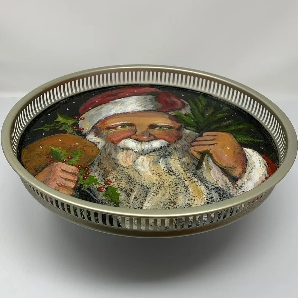 Christmas Serving Tray Vintage Painted Santa Claus Hand Painted Holiday …
